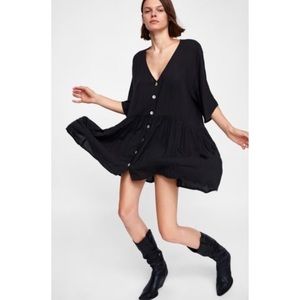 Zara black gathered mini dress tunic Size XXL